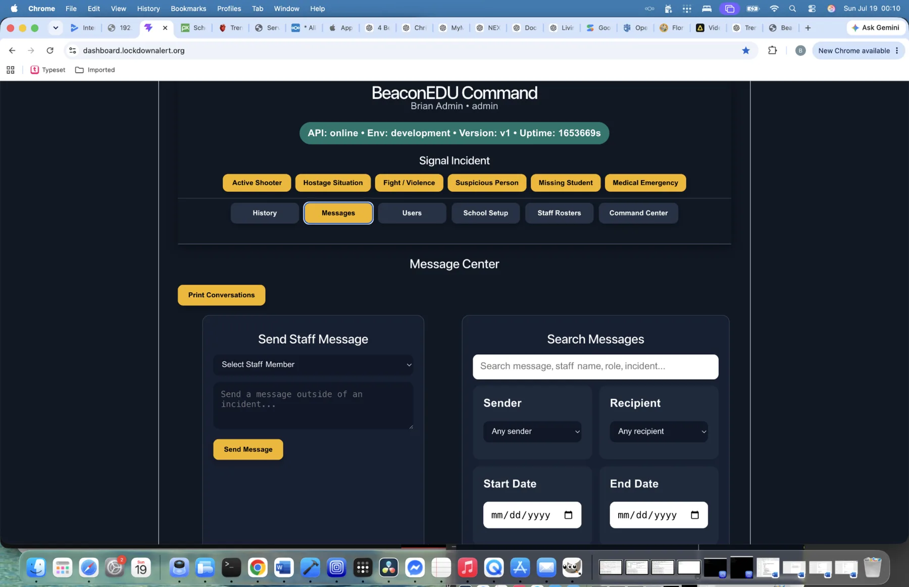 BeaconEDU messaging dashboard