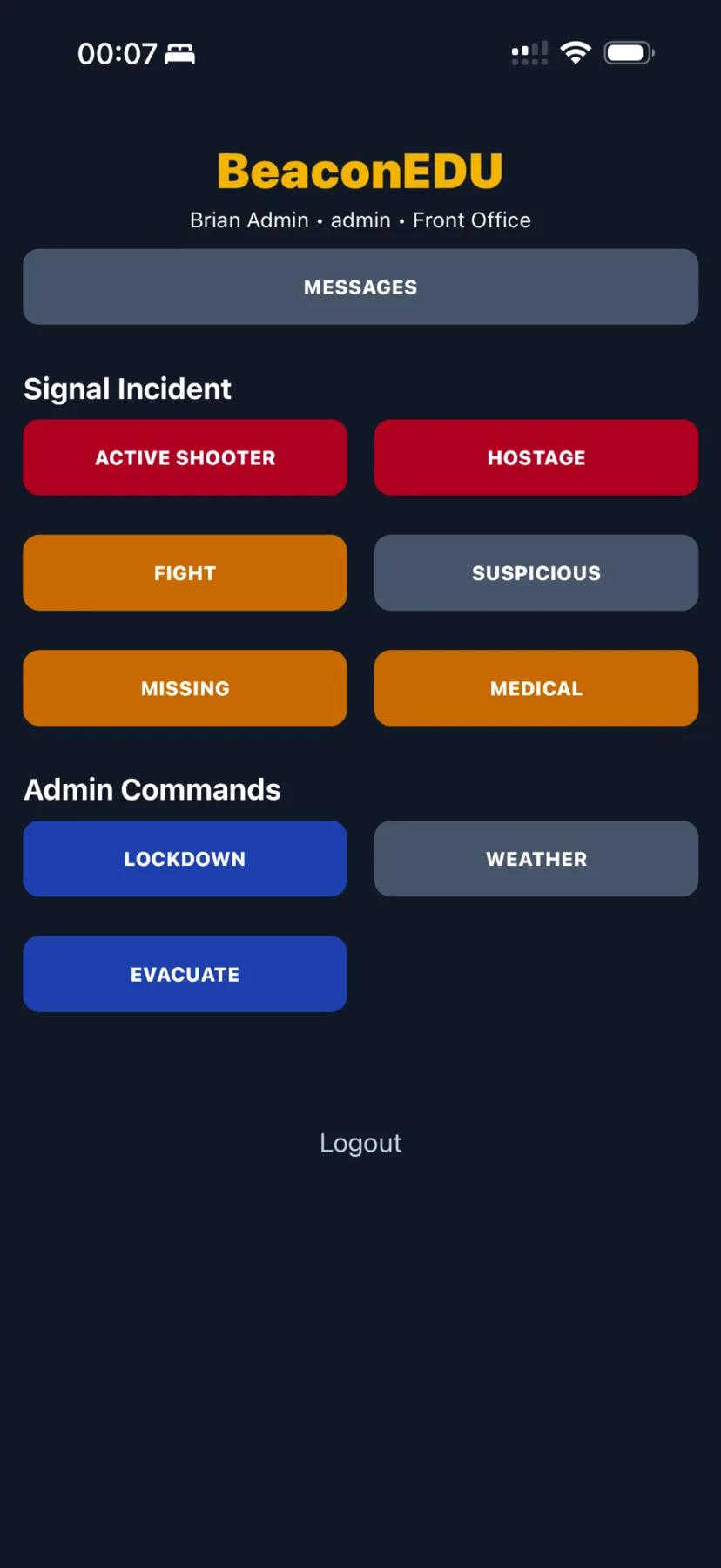 BeaconEDU mobile app home screen