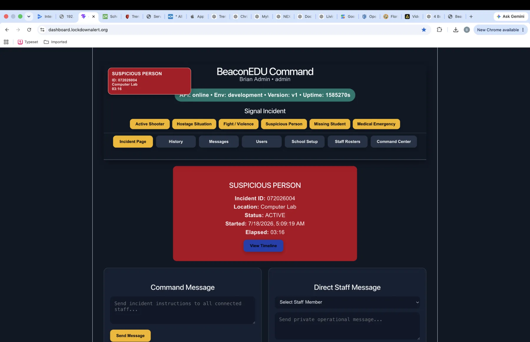 BeaconEDU live incident page